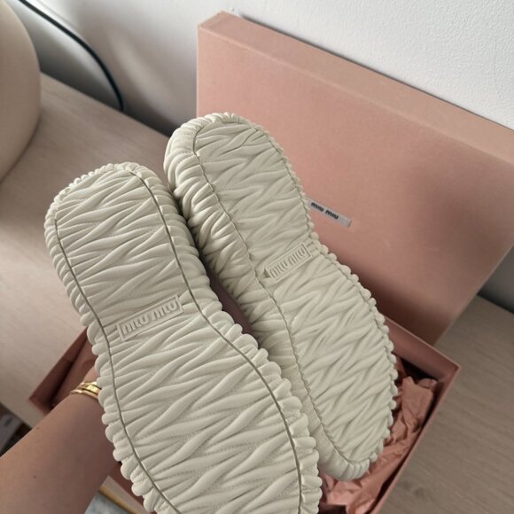 NWT Miu Miu Chunky Low Top Sneakers Gabardine Pink Lace Up White Rubber Soles - Picture 9 of 10